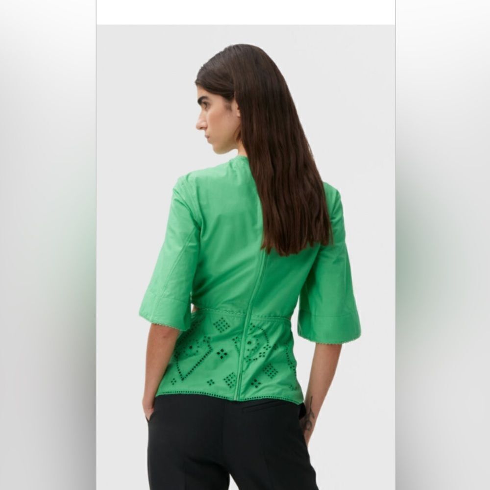GANNI Women’s Green Broderie Anglaise Blouse Top - Picture 2 of 15